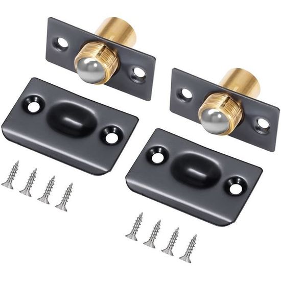 Lot De 2 Loquets à Bille Réglables Bxian - Acier Inox & Laiton - Noir - Pour Portes Invisibles