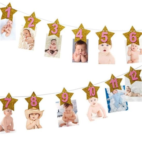 12 mois cadre Photo bannière premier joyeux anniversaire fête décorations enfants 1st bébé garçon  - Modèle: Style 6  - JBHFCDA01748