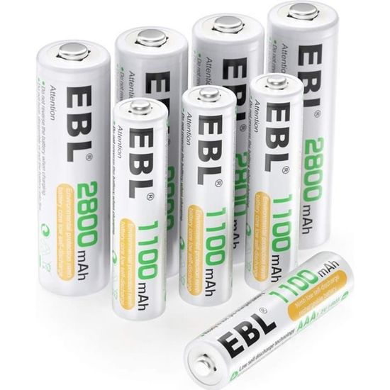 Piles rechargeables EBL 8pcs Kit AA et AAA Piles Rechargeables- avec 4X AA  2800mAh et 4X AAA 1100mAh(avec Boîte de Stock 8674 - Cdiscount Jeux - Jouets