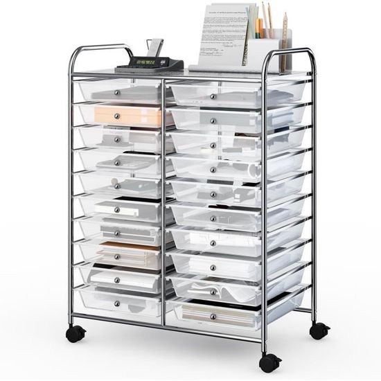 Chariot De Rangement 15 Tiroirs GIANTEX - Mobile Avec Roulettes - Métal Robuste - Pour Maison & Bureau 63x37x87cm