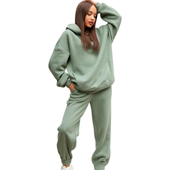 Ensemble Jogging Femme Survtement Sport Grande Taille Vert Manches longues Respirant