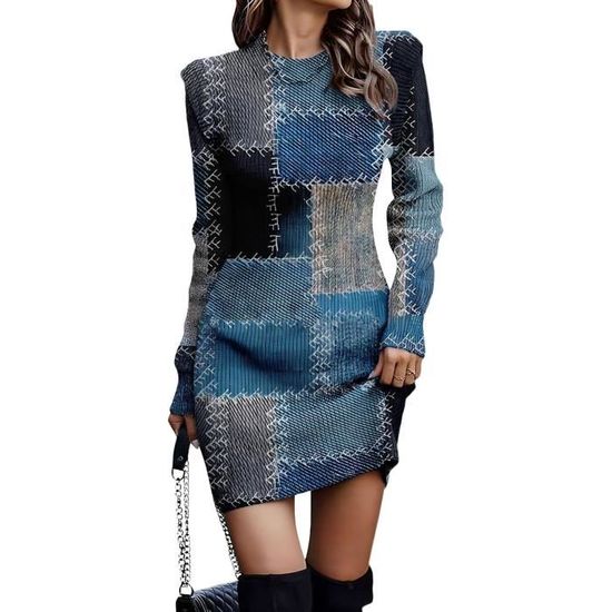 Robe pull femme hiver col montant manches longues