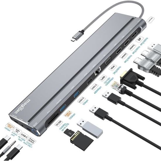 Station D'accueil USB-C Triple écran 140W - 4K 60Hz, Ethernet 2.5Gb, Compatible Mac/Windows/ChromeOS