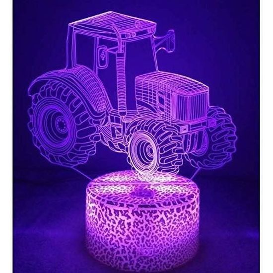 Lampe 3D Tracteur à Toucher - 7 Couleurs, Veilleuse Enfant, Décoration Chambre, Cadeau Noël Anniversaire - 9