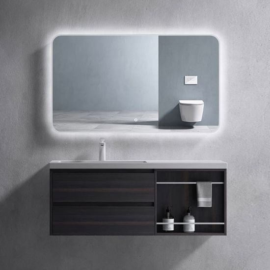 Meuble Salle De Bain Suspendu 2 Pièces Blanc - 100x48x56 Cm, Vasque En Minéral, Tiroirs Soft-close