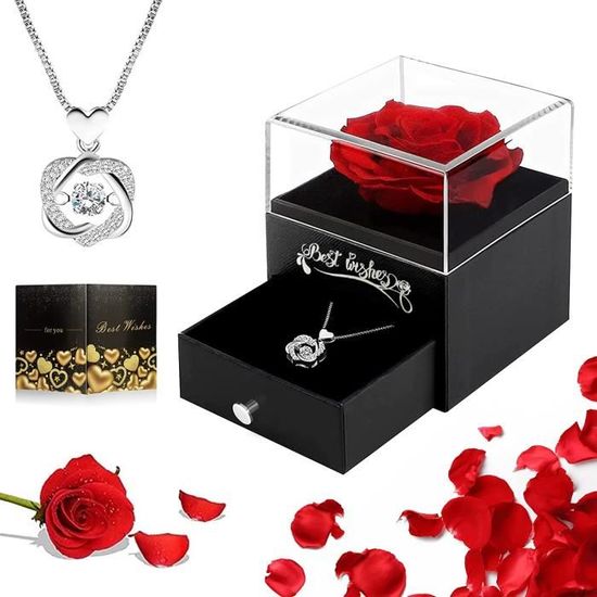 Rose éternelle Avec Collier - Bijou Cadeau Romantique - Couleur Rose Dominante - Neuf Avec étiquettes