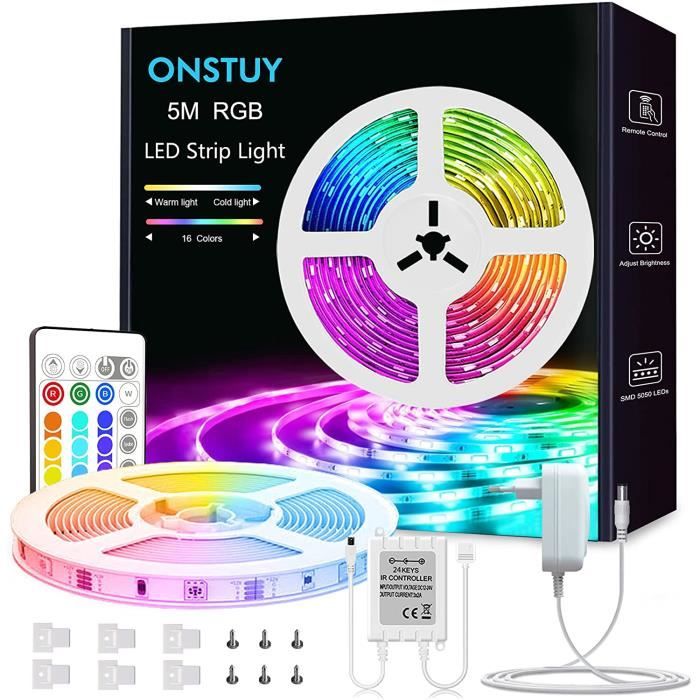 Ruban led 5m,bande led rgb multicolores avec 24 touches télécommande ...