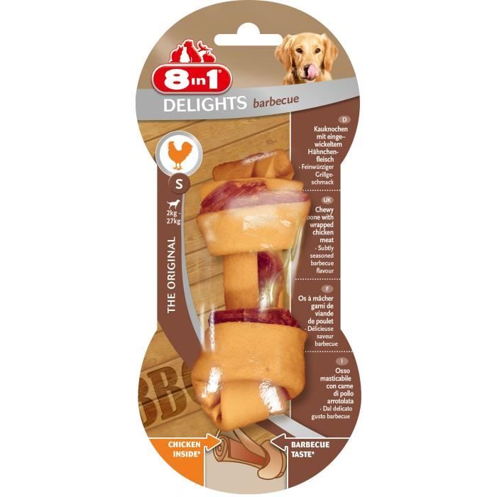 8IN1 Friandise os à mâcher - Goût barbecue garni de viande de poulet - Pour chien de petite race à race moyenne