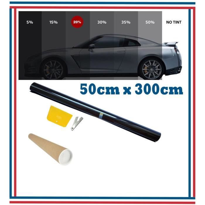 Film Teinté Solaire Vitres Auto Noir 20% Tres Noir 50cm X 300cm