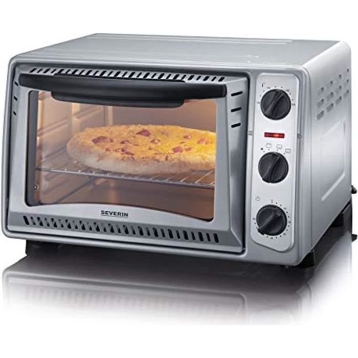 SEVERIN Mini-Four 20 L, Inclus : Grille et Lèche frites, Minuteur 60 min, 1 500 W, Inox/Noir, TO 2045
