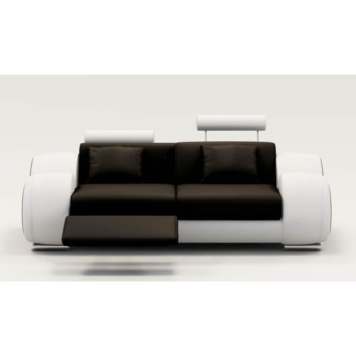 Canapé 2 places design relax OSLO en cuir noir et blanc