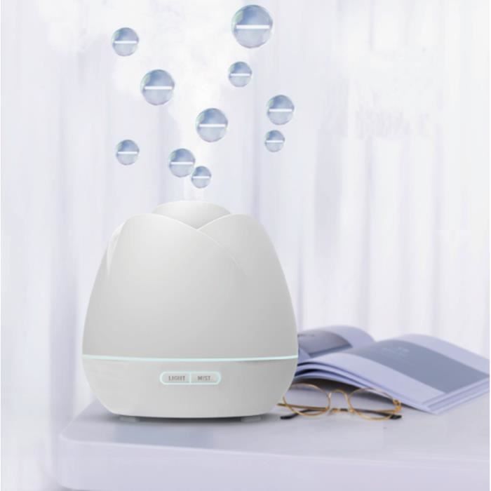Diffuseur Huiles Essentielles Diffuseur de Parfume Rose Lumière de 7 Couleurs Arrêt minuté, sûr et silencieux, 167*167cm, Blanc