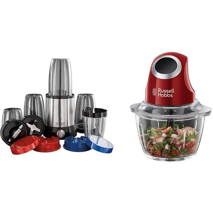 Russell Hobbs Blender Mixeur Multifonctions 700W, Préparations Vitaminées, 15 Accessoires & Russell Hobbs Hachoir Electrique Bol Pré