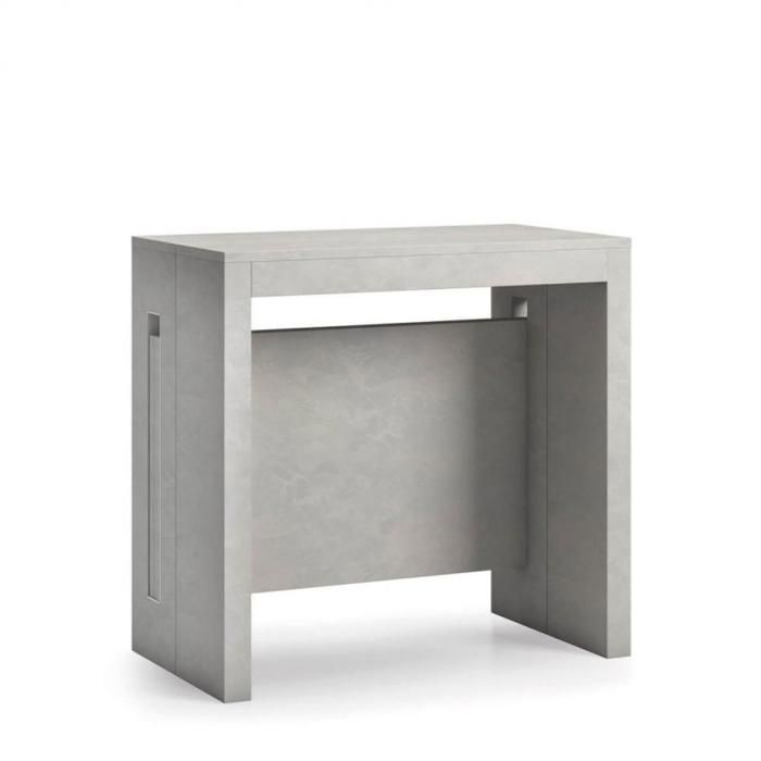 Console extensible GRANDEZZA effet béton jusqu'à 8 couverts avec allonges intégrées gris MDF Inside75