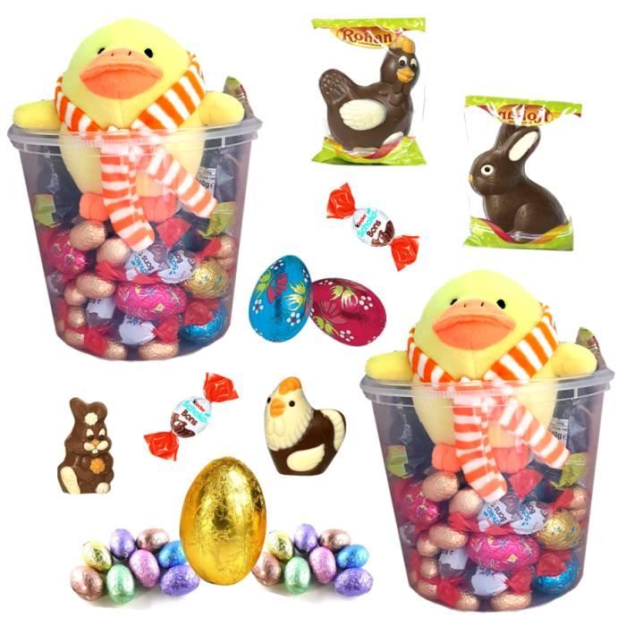 2 boxes et leurs poussins garnies de 35 chocolats: KINDER Schokobons , petits et gros oeufs, moulages
