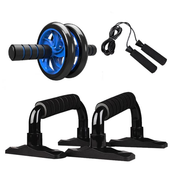 Appareils de Fitness, 4-en-1 Roue Abdominale + Barre push-up + Corde à Sauter + Tapis pour Genou, Équipement Portatif pour Exercice