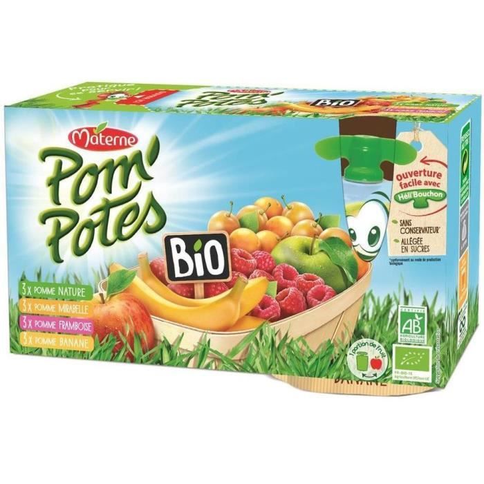 MATERNE Pom'Potes Bio Multivariétés de Fruits - 12 x 90 g