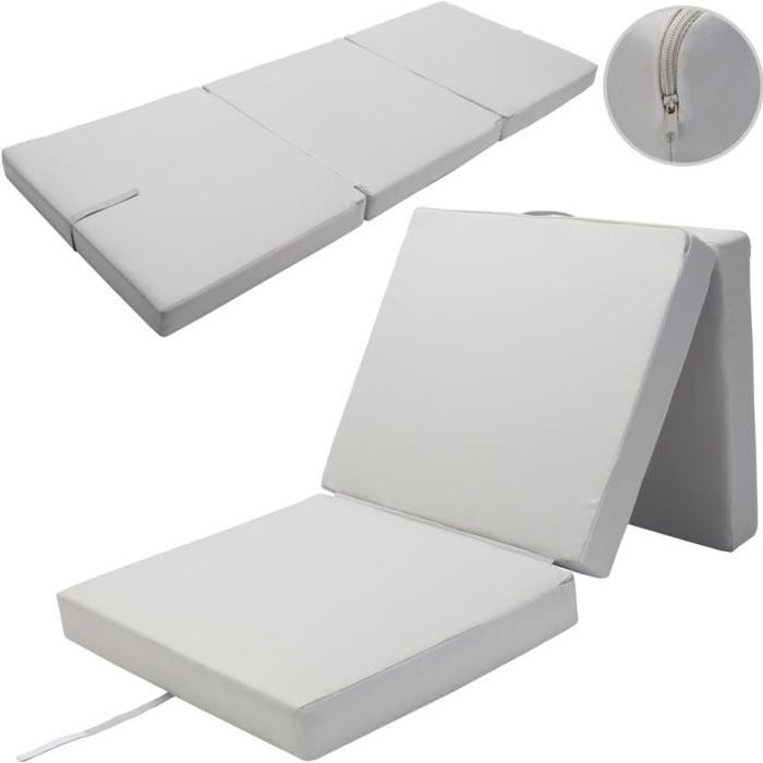 Matelas pliant de voyage confort Matelas d'appoint pliable Lit futon Pouf pliant avec housse 190x70x10 cm Gris