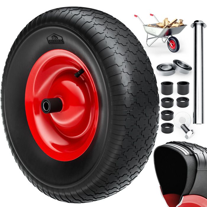 Roue de brouette pneumatique avec axe inclus Ø 390mm - largeur 95mm