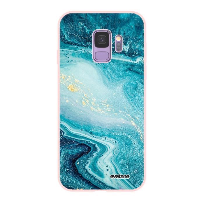 Coque pour Samsung Galaxy S9 Silicone Liquide Douce rose Bleu Nacré Marbre Ecriture Tendance et Design Evetane