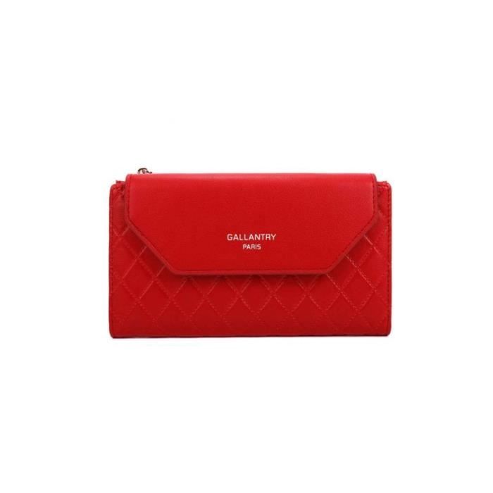 Gallantry - Portefeuille Femme Longue Tri-pli Pu Cuir Matelassé - Rouge