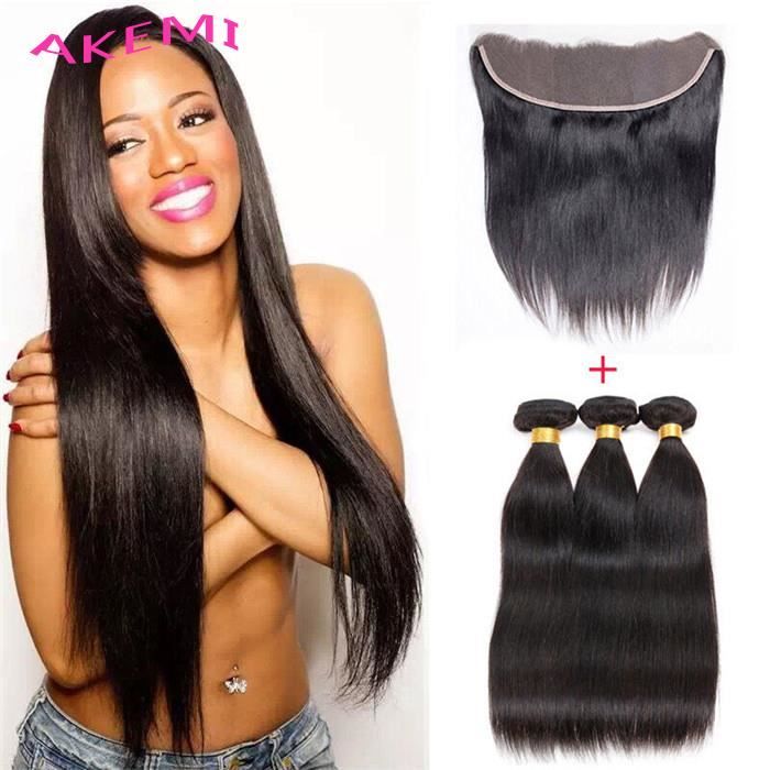 Straight 13 * 4 lace frontal closure avec 3 Bundles brésiliens de cheveux humains 24-24-24-+closure 18-