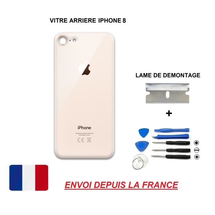 vitre arrière OR/ROSE IPHONE 8 4.7 qualité origine en verre, coque cache batterie double face Adhésifs et kit outils spatule.