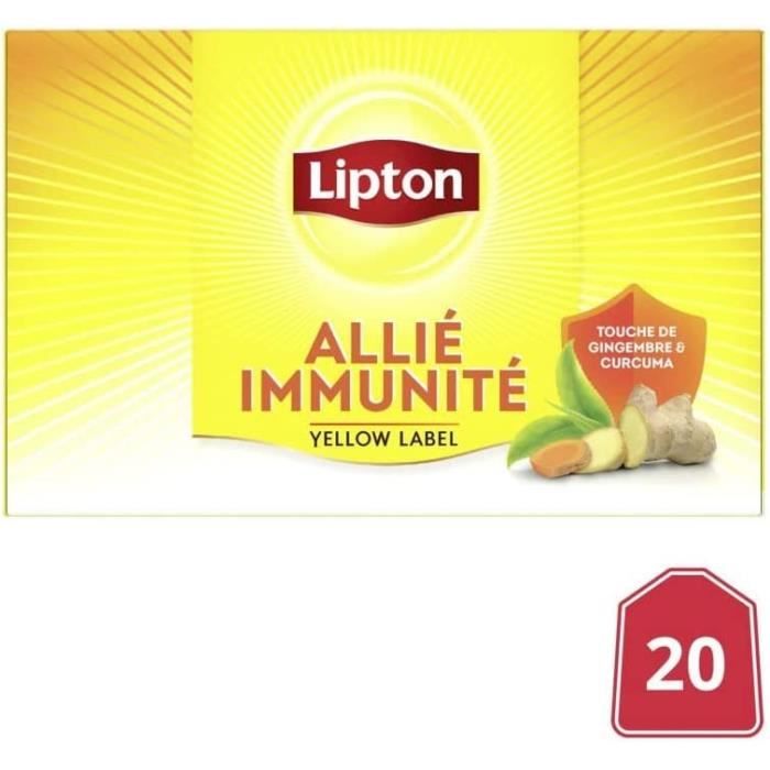 LOT DE 6 - LIPTON - Thé Noir Yellow Label Immunité À La Vitamine C - paquet de 20 sachets