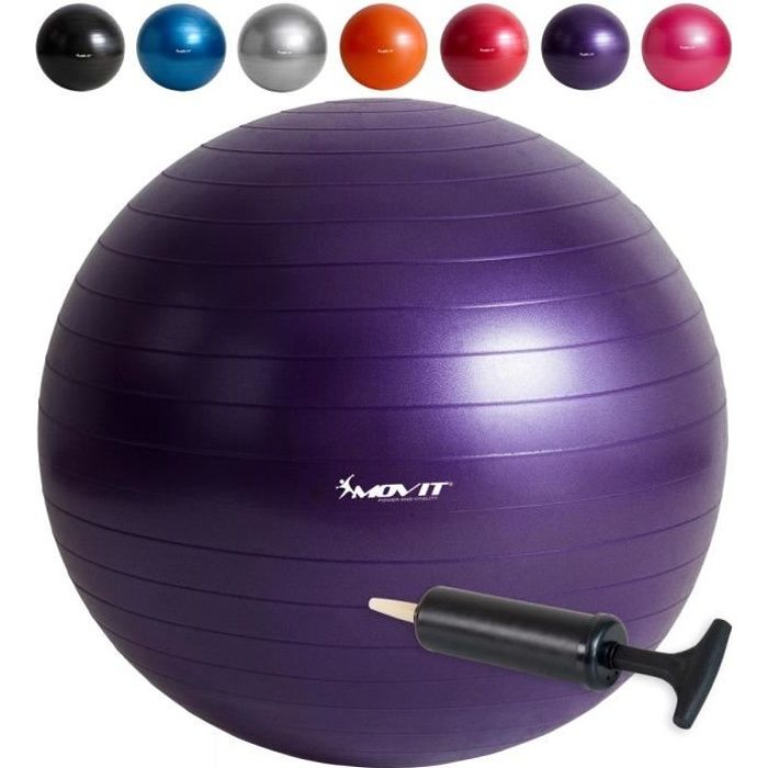 MOVIT Balle de gymnastique violet, 75 cm avec pompe