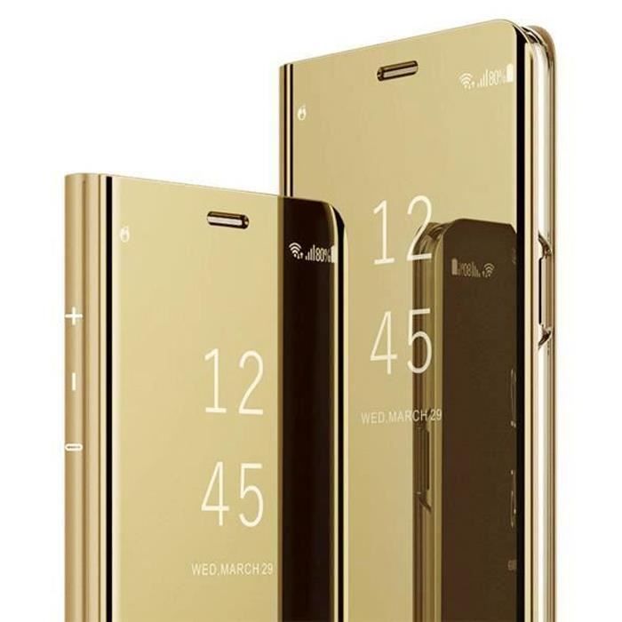 Coque OPPO Find X2 NEO, Clear View Transparente Miroir Smart Ultra Mince Léger avec Support pour OPPO Find X2 NEO, D'or