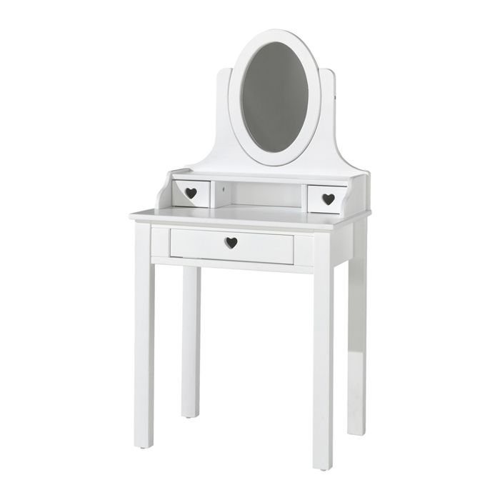 AMORI Coiffeuse en pin massif et MDF 70 cm - Blanc laqué