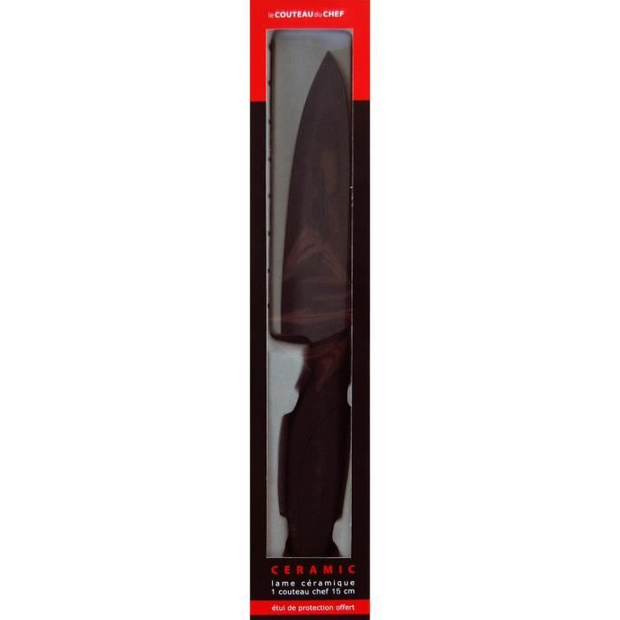 Tarrerias Bonjean 442910 Le Couteau du Chef 1 Couteau du Chef Lame Céramique Noire 15 Cm Manche Ergonomique Soft Touch