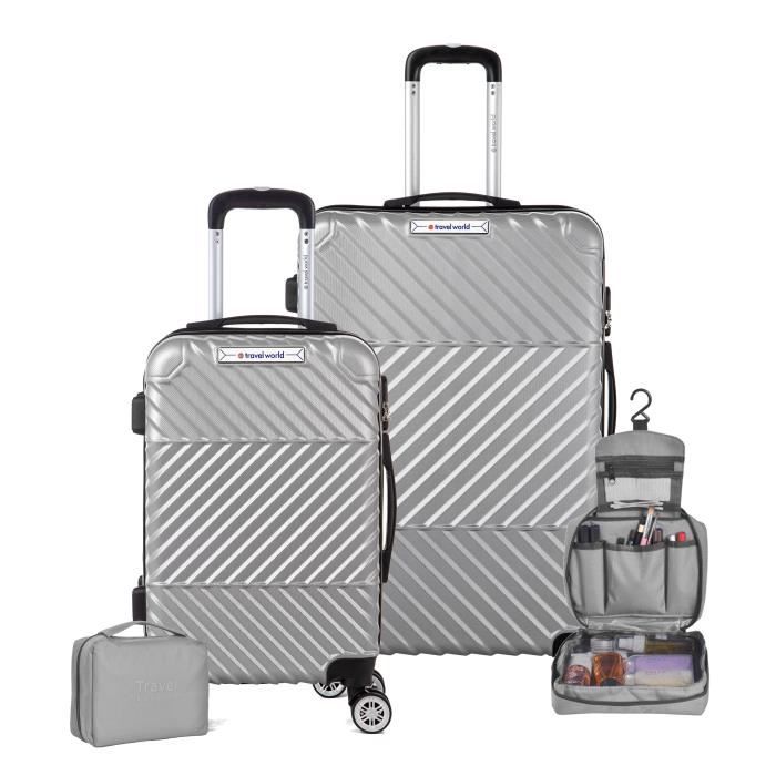 TRAVEL WORLD Ensemble de 2 Valises 50/70 Cm + 2 Organisateurs Couleur Argent