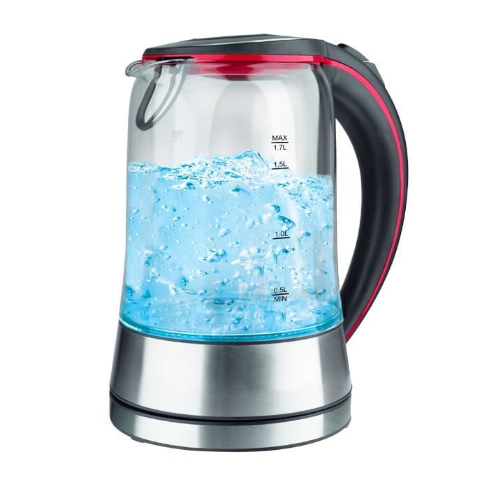 Bouilloire électrique en verre finition inox - capacité 1.7L