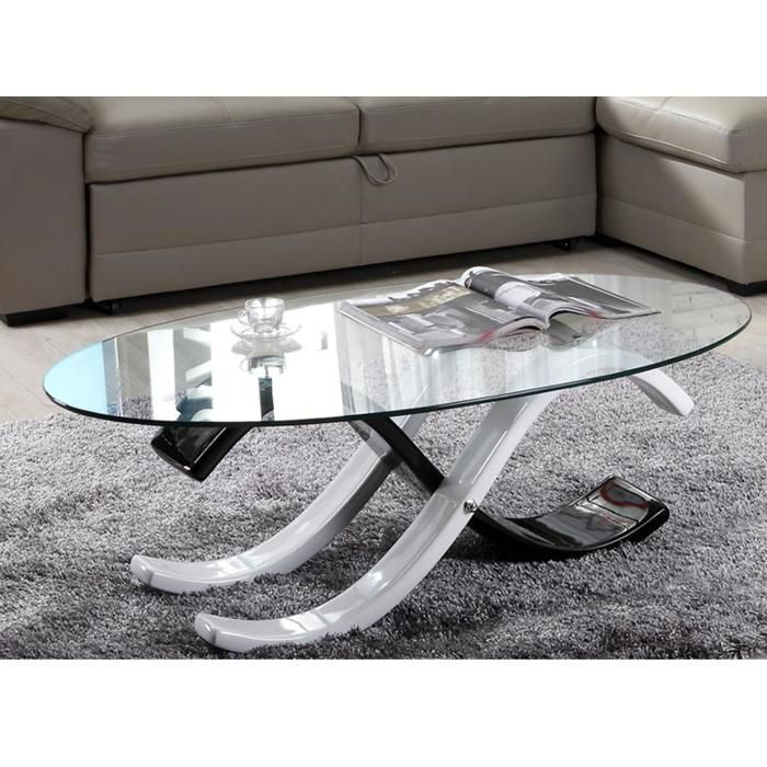 Table basse bicolore INFINITY II - Verre trempé - Coloris noir et blanc
