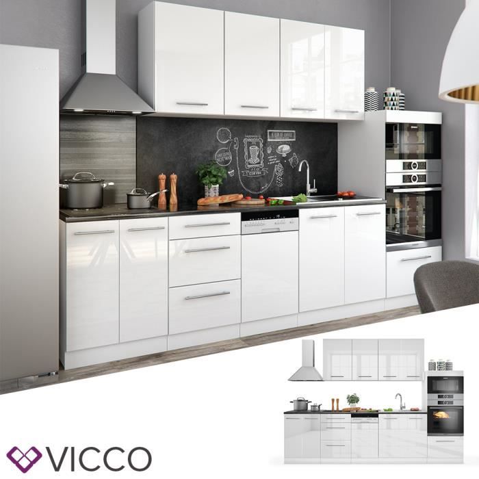 Cuisine Vicco FAME-LINE, cuisine intégrée, cuisine encastrée 295 cm, blanc, anthracite, ultra-brillant