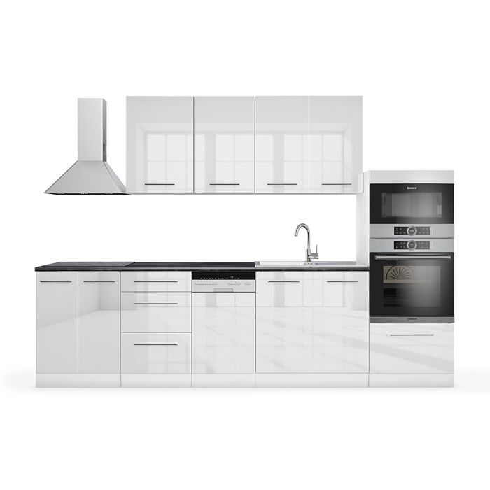Cuisine Vicco FAME-LINE, cuisine intégrée, cuisine encastrée 295 cm, blanc, anthracite, ultra-brillant