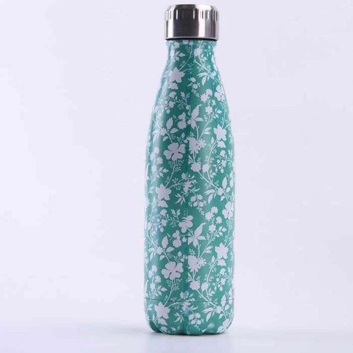 Bouteille d'eau en Acier Inoxydable Fleuri Imprimé Thermos 500ml Double Paroi Isolée sous Vide Gourde Isothermes - Style 73