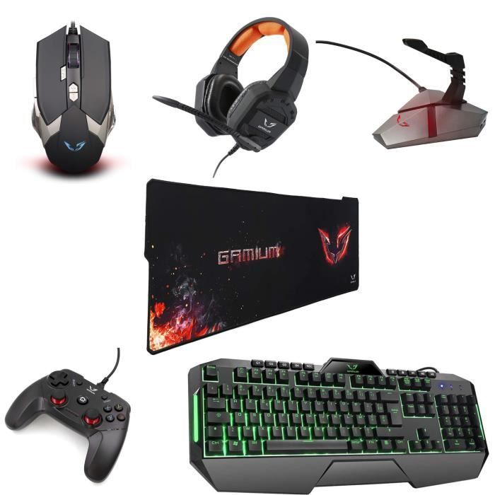 WE Bundle Gamium avec Souris, Tapis Souris, Casque, Bungee, Clavier, et Manette Filaire