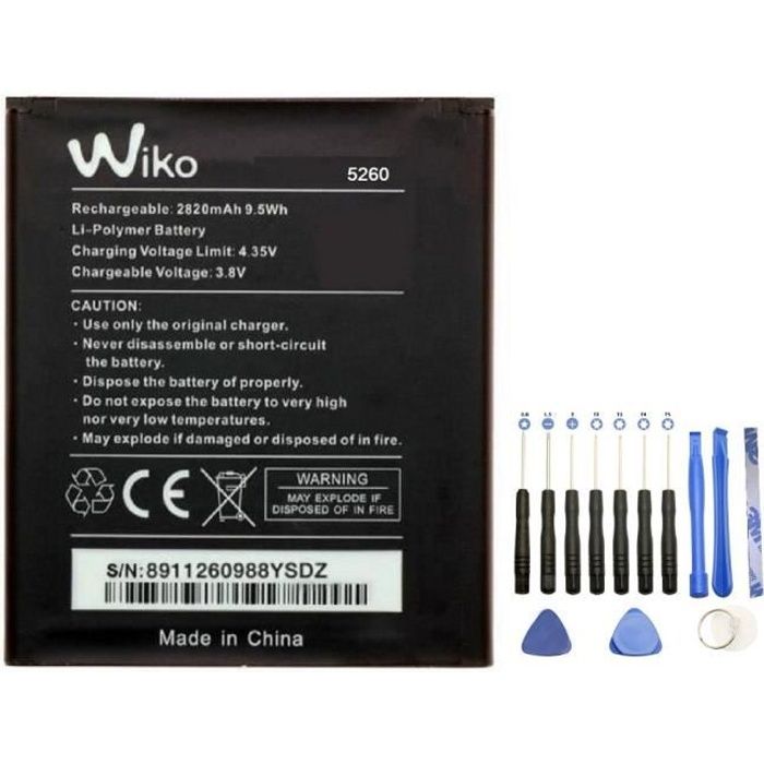 Batterie 5260 pour Wiko Slide 2 Pulp Fab 4G Ridge Fab 4G + Kit outils 13 pièces