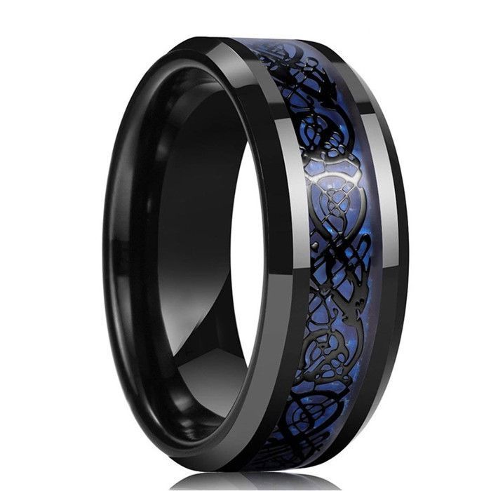 Bague Homme Dragon Celtique 8mm – Fibre De Carbone Et Acier Inoxydable, Design Mariage Ou Alliance Moderne Et Puissant