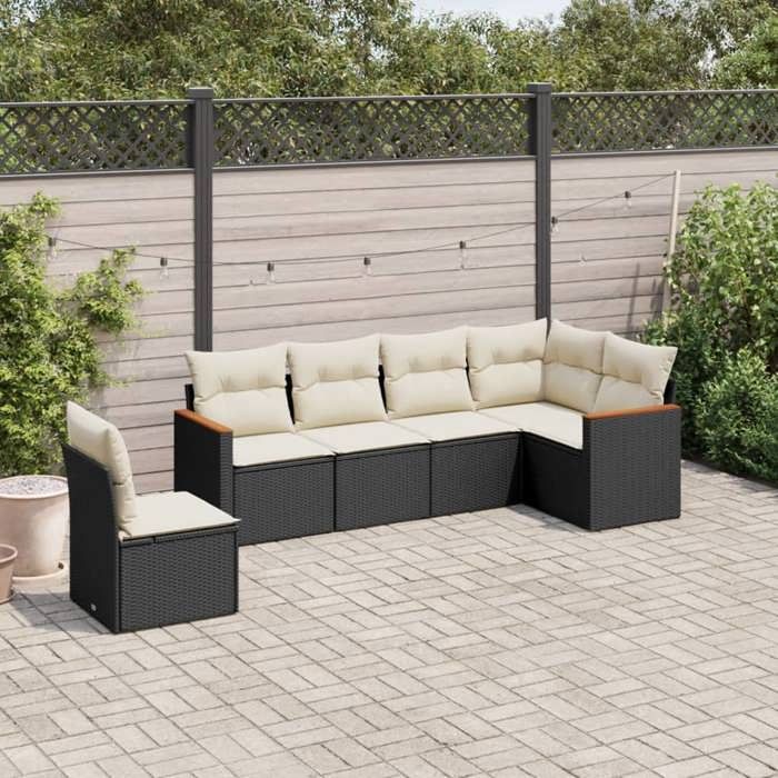 vidaXL Salon de jardin 6 pcs avec coussins noir résine tressée 3226014