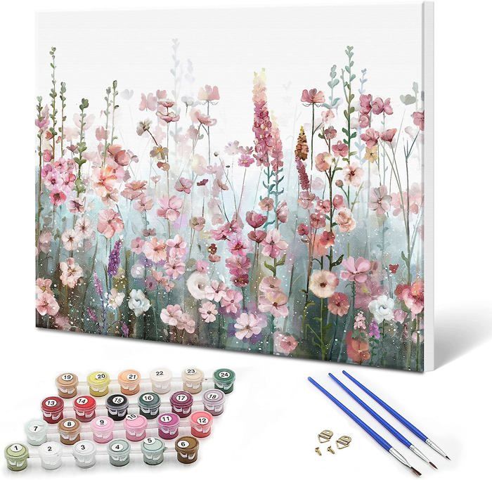 Kit Peinture Par Numéros Adulte KEYIFA - Toile 30x40cm Fleurs Avec Peinture Acrylique Et Pinceaux - 11