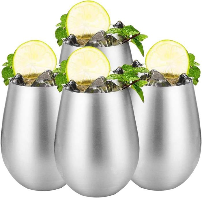 Verres à Vin Incassables En Acier Inoxydable 304 - Lot De 2, 300 Ml - Design élégant Argenté - Parfait Extérieur, Piscine, Voyage - Lave-vaisselle Safe