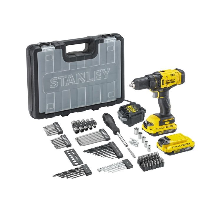 STANLEY FATMAX V20 Perceuse Visseuse 18V Avec 2 Batteries 2Ah + 100 Accessoires SFMCW223B XJ