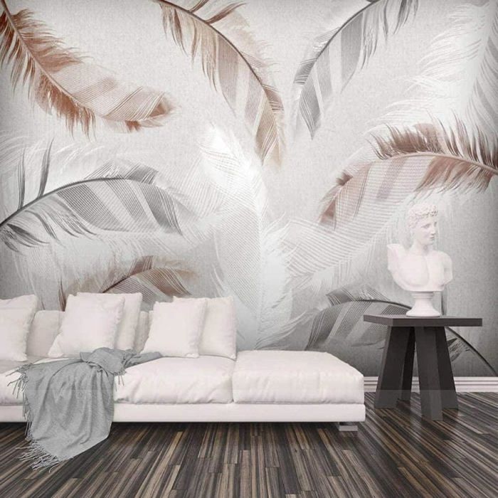 Papier Peint Panoramique Plume Sur Mesure Paysage Noir Et Blanc Effet ...