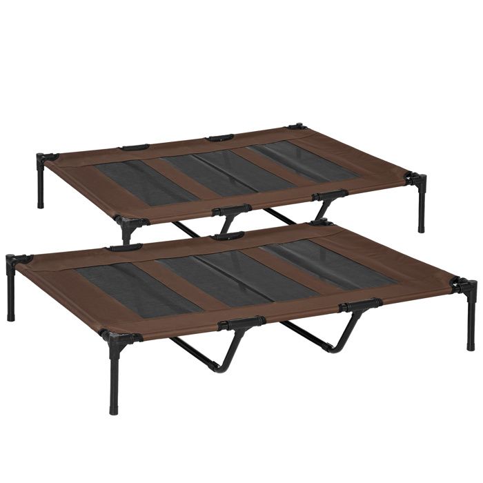 Comparer les prix de Lot de 2 Lits sur pieds PawHut XXL pour chien chat lit de camp animal 122L x 92l x 23H cm marron clair