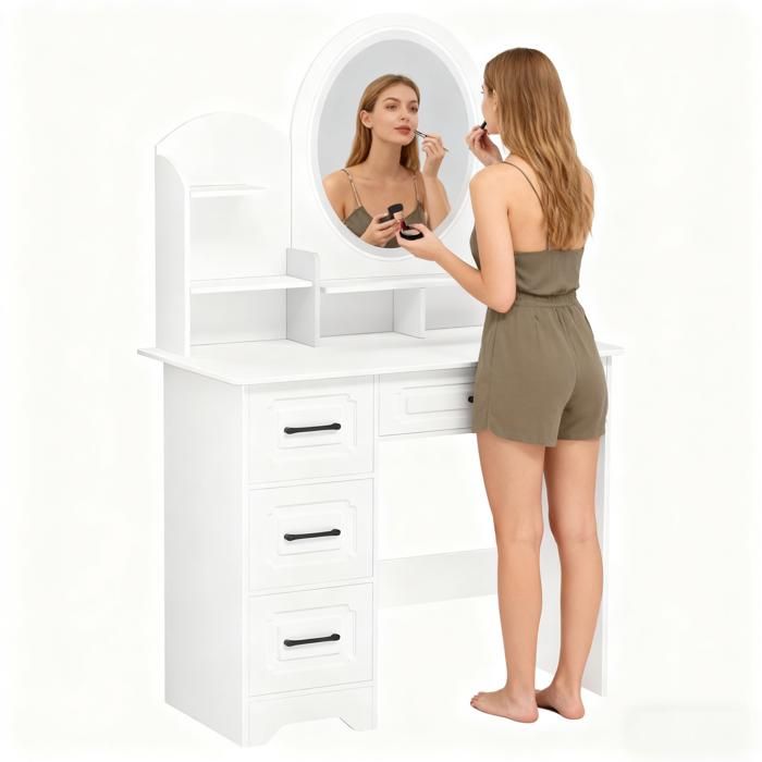 Coiffeuse Avec Miroir Avec éclairage, Coiffeuse De Chambre 4 Tiroirs, Avec Lumière, Blanc, 80x40x137cm - Maison