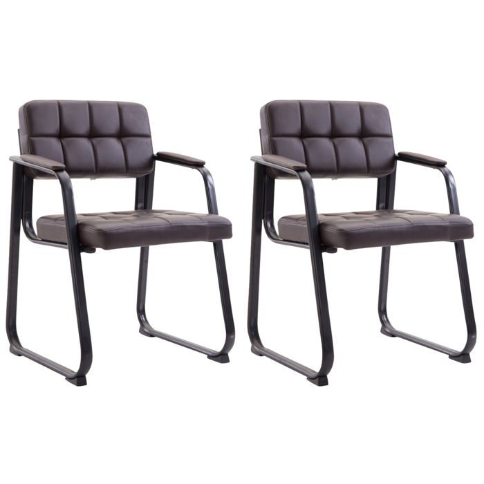 Lot de 2 chaises de bureau visiteur avec accoudoirs assise en PVC marron cadre metal noir 10_0003107