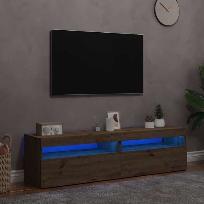 vidaXL Meubles TV avec lumières LED 2 pcs chêne artisanal support TV meuble multimédia console TV meuble hifi centre de 856318